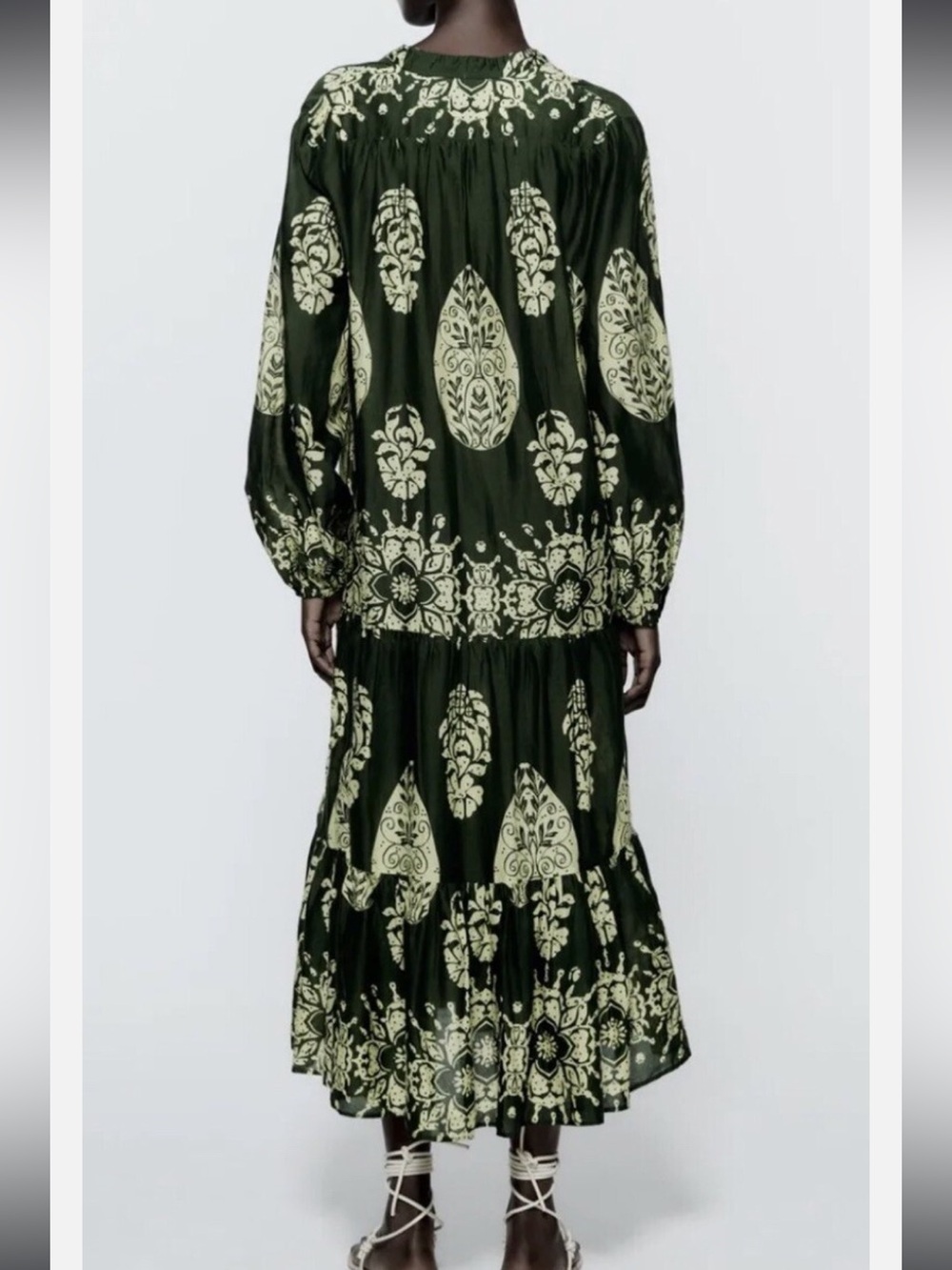 Zara Green Printed Panel Tired Dress - Picture 7 of 15